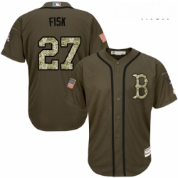 Mens Majestic Boston Red Sox 27 Carlton Fisk Authentic Green Salute to Service MLB Jersey