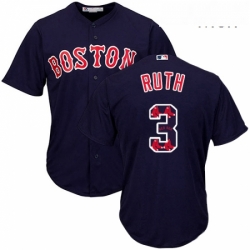 Mens Majestic Boston Red Sox 3 Babe Ruth Authentic Navy Blue Team Logo Fashion Cool Base MLB Jersey