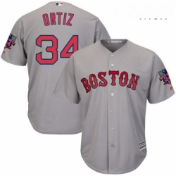 Mens Majestic Boston Red Sox 34 David Ortiz Authentic Grey Road Retirement Patch Cool Base MLB Jersey