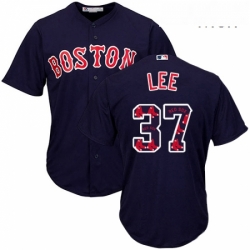 Mens Majestic Boston Red Sox 37 Bill Lee Authentic Navy Blue Team Logo Fashion Cool Base MLB Jersey