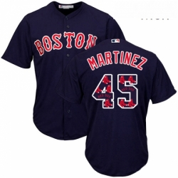 Mens Majestic Boston Red Sox 45 Pedro Martinez Authentic Navy Blue Team Logo Fashion Cool Base MLB Jersey