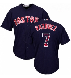 Mens Majestic Boston Red Sox 7 Christian Vazquez Authentic Navy Blue Team Logo Fashion Cool Base MLB Jersey