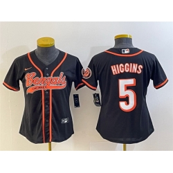 Women Cincinnati Bengals 5 Tee Higgins Black With Patch Cool Base Stitched Baseball