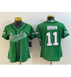 Women Philadelphia Eagles 11 A  J  Brown Green Cool Base Stitched Baseball Jersey 28Run Small 29