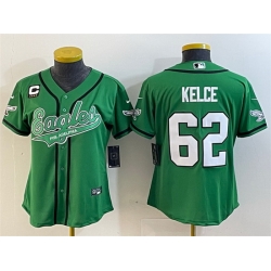 Women Philadelphia Eagles 62 Jason Kelce Green With 4 Star C Patch Cool Base Stitched Baseball Jersey 28Run Small 29