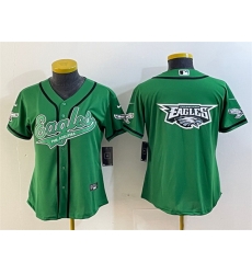 Women Philadelphia Eagles Green Team Big Logo Cool Base Stitched Baseball Jersey 28Run Small 29