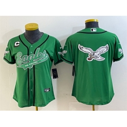 Women Philadelphia Eagles Green Team Big Logo With 3 Star C Patch Cool Base Stitched Baseball Jersey 28Run Small 29 1