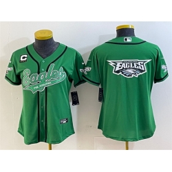 Women Philadelphia Eagles Green Team Big Logo With 3 Star C Patch Cool Base Stitched Baseball Jersey 28Run Small 29
