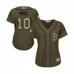 Womens Boston Red Sox 10 David Price Authentic Green Salute to Service Baseball Jersey