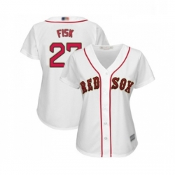 Womens Boston Red Sox 27 Carlton Fisk Authentic White 2019 Gold Program Cool Base Baseball Jersey