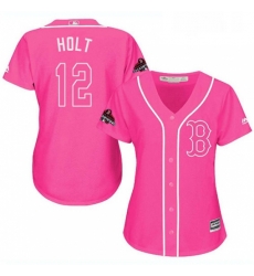 Womens Majestic Boston Red Sox 12 Brock Holt Authentic Pink Fashion 2018 World Series Champions MLB Jersey