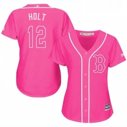 Womens Majestic Boston Red Sox 12 Brock Holt Authentic Pink Fashion MLB Jersey