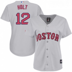 Womens Majestic Boston Red Sox 12 Brock Holt Replica Grey Road MLB Jersey