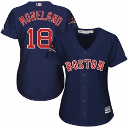 Womens Majestic Boston Red Sox 18 Mitch Moreland Authentic Navy Blue Alternate Road 2018 World Series Champions MLB Jersey