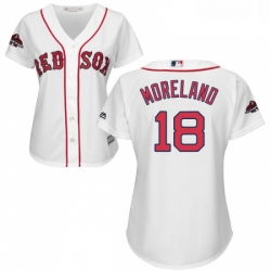 Womens Majestic Boston Red Sox 18 Mitch Moreland Authentic White Home 2018 World Series Champions MLB Jersey