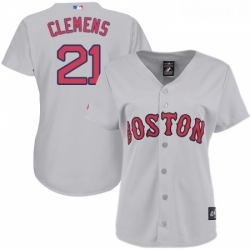 Womens Majestic Boston Red Sox 21 Roger Clemens Authentic Grey Road MLB Jersey