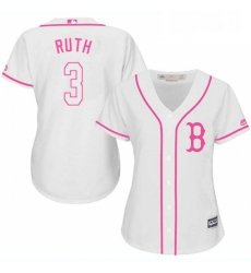 Womens Majestic Boston Red Sox 3 Babe Ruth Replica White Fashion MLB Jersey