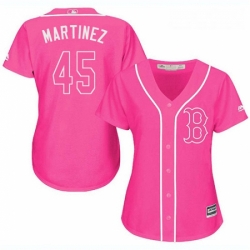 Womens Majestic Boston Red Sox 45 Pedro Martinez Authentic Pink Fashion MLB Jersey