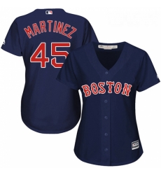 Womens Majestic Boston Red Sox 45 Pedro Martinez Replica Navy Blue Alternate Road MLB Jersey