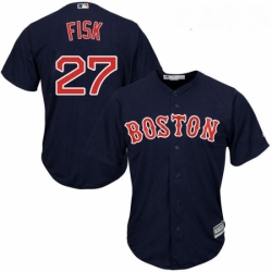 Youth Majestic Boston Red Sox 27 Carlton Fisk Authentic Navy Blue Alternate Road Cool Base MLB Jersey