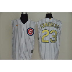 Cubs 23 Ryne Sandberg White Gold Nike Cool Base Sleeveless Jersey