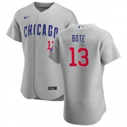 Men Chicago Cubs 13 David Bote Men Nike Gray Road 2020 Flex Base Team Jersey