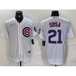 Men Chicago Cubs 21 Sammy Sosa White With Patch Cool Base Stitched Baseball Jersey