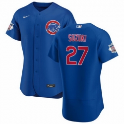 Men Chicago Cubs 27 Seiya Suzuki Blue Flex Base Stitched jersey