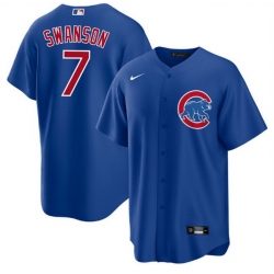 Men Chicago Cubs 7 Dansby Swanson Royal Cool Base Stitched Baseball Jersey