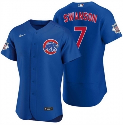 Men Chicago Cubs 7 Dansby Swanson Royal Flex Base Stitched Baseball Jersey