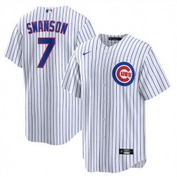 Men Chicago Cubs 7 Dansby Swanson White Cool Base Stitched Baseball Jersey