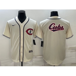 Men Chicago Cubs Cream Team Big Logo Cool Base Stitched Jersey