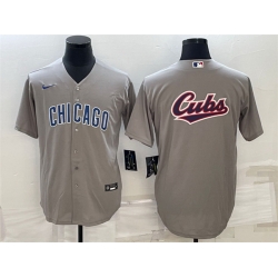 Men Chicago Cubs Grey Team Big Logo Cool Base Stitched Jersey