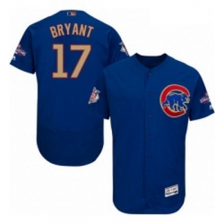 Mens Majestic Chicago Cubs 17 Kris Bryant Authentic Royal Blue 2017 Gold Champion Flex Base MLB Jersey