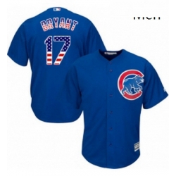 Mens Majestic Chicago Cubs 17 Kris Bryant Replica Royal Blue USA Flag Fashion MLB Jersey