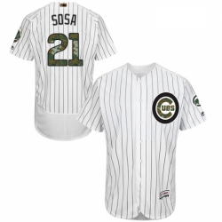 Mens Majestic Chicago Cubs 21 Sammy Sosa Authentic White 2016 Memorial Day Fashion Flex Base MLB Jersey