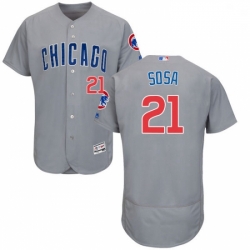 Mens Majestic Chicago Cubs 21 Sammy Sosa Grey Road Flex Base Authentic Collection MLB Jersey