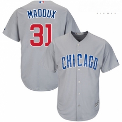 Mens Majestic Chicago Cubs 31 Greg Maddux Replica Grey Road Cool Base MLB Jersey