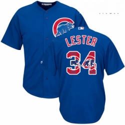 Mens Majestic Chicago Cubs 34 Jon Lester Authentic Royal Blue Team Logo Fashion Cool Base MLB Jersey