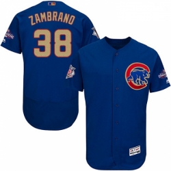 Mens Majestic Chicago Cubs 38 Carlos Zambrano Authentic Royal Blue 2017 Gold Champion Flex Base MLB Jersey 