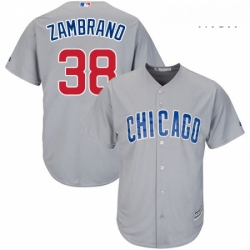 Mens Majestic Chicago Cubs 38 Carlos Zambrano Replica Grey Road Cool Base MLB Jersey