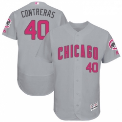 Mens Majestic Chicago Cubs 40 Willson Contreras Grey Mothers Day Flexbase Authentic Collection MLB Jersey