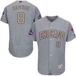 Mens Majestic Chicago Cubs 8 Andre Dawson Authentic Gray 2017 Gold Champion Flex Base MLB Jersey