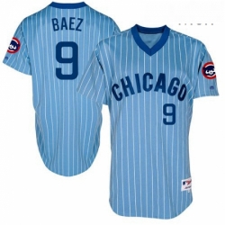 Mens Majestic Chicago Cubs 9 Javier Baez Authentic Blue Cooperstown Throwback MLB Jersey