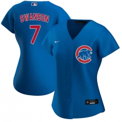 Women Chicago Cubs 7 Dansby Swanson Royal Stitched Baseball Jersey