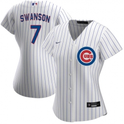 Women Chicago Cubs 7 Dansby Swanson White Stitched Baseball Jersey
