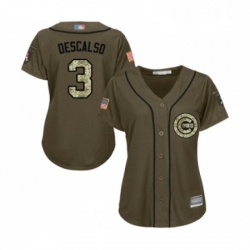 Womens Chicago Cubs 3 Daniel Descalso Authentic Green Salute to Service Baseball Jersey 