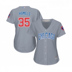 Womens Chicago Cubs 35 Cole Hamels Authentic Grey Road Baseball Jersey 