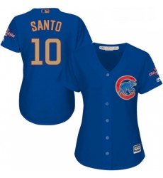 Womens Majestic Chicago Cubs 10 Ron Santo Authentic Royal Blue 2017 Gold Champion MLB Jersey