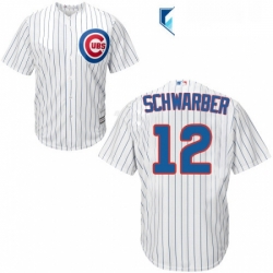 Womens Majestic Chicago Cubs 12 Kyle Schwarber Authentic WhiteBlue Strip MLB Jersey